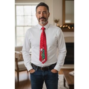 Hallmark Specialties Men's  Christmas Tie Santa Tree Reindeer Snowflakes Silk Bl